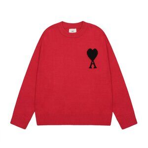 Ami Red Black Heart Knit Sweater